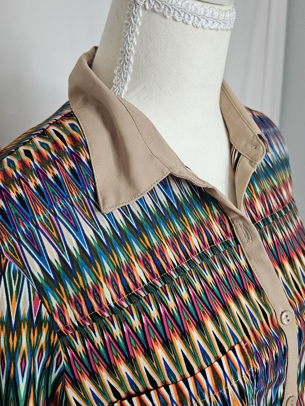 Greylin Johannesburg Pleated Back Shirt Dress Geometric Tunic Small
